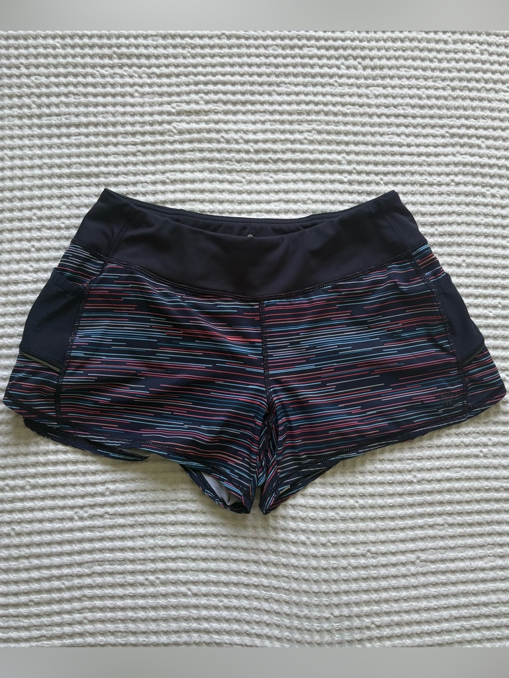 Athleta Ready Set Go Short Blue Jigsaw Stripe Graphic Print Built-In Brief: S - Picture 2 of 10
